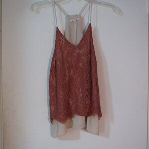 2/$15 bleuh ciel Tank Cami Juniors Large Pumpkin Spice Orange Tan Lined Crochet